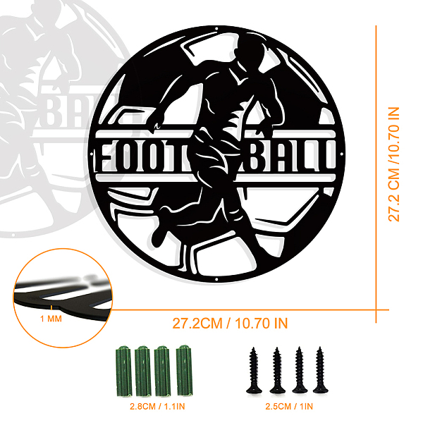 

PandaHall Iron Wall Art Decorations, for Front Porch, Living Room, Kitchen, Matte Style, Football Pattern, 272x1mm Iron Football