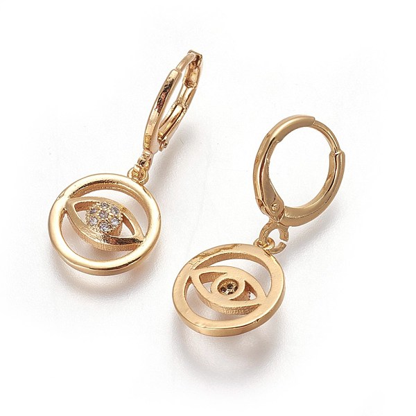 

PandaHall Brass Dangle Hoop Earrings, with Cubic Zirconia, Long-Lasting Plated, Cadmium Free & Nickel Free & Lead Free, Eye, Golden, 28mm...