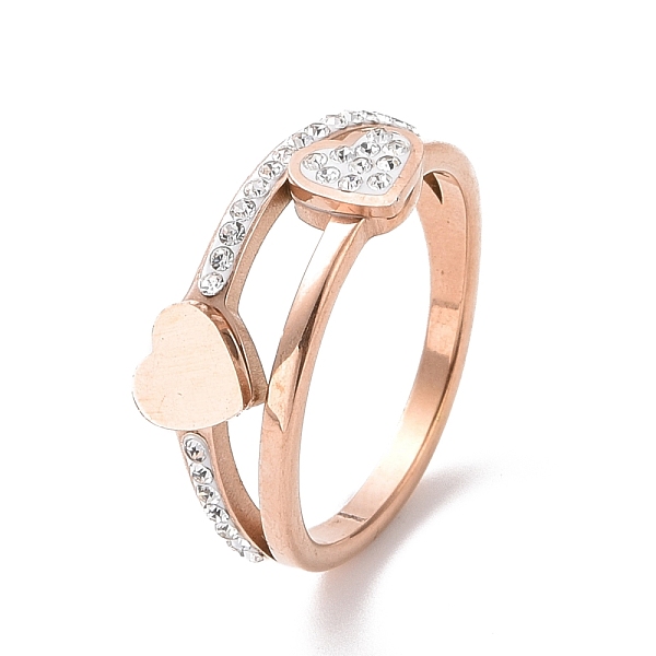 

PandaHall Crystal Rhinestone Heart Finger Ring, Ion Plating(IP) 304 Stainless Steel Jewelry for Women, Rose Gold, US Size 6~9(16.5~18.9mm)..., Clear