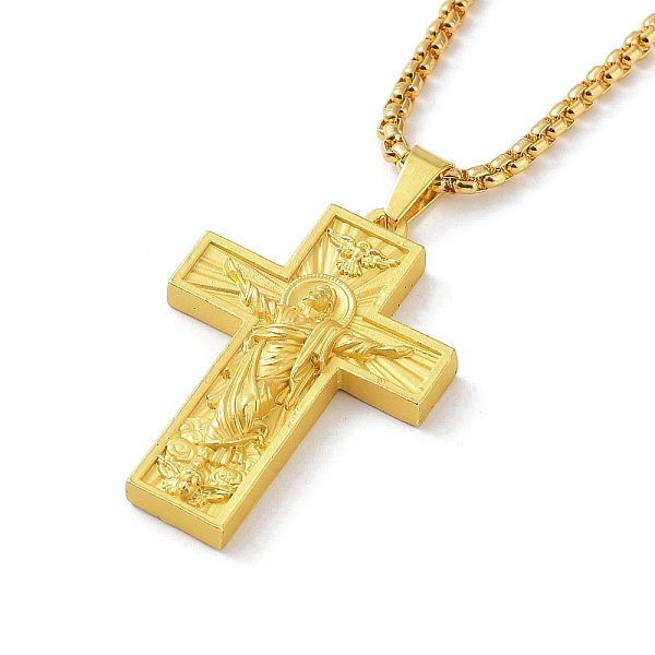 

PandaHall Alloy Pendant Necklace with Box Chains, Cross with Jesus Pattern, Golden, 23.74 inch(60.3cm) Alloy Cross
