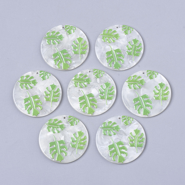 

PandaHall Cellulose Acetate(Resin) Pendants, Tropical Leaf Charms, 3D Printed, Flat Round, Monstera Leaf Pattern, Lime Green, 39x2.5mm, Hole...