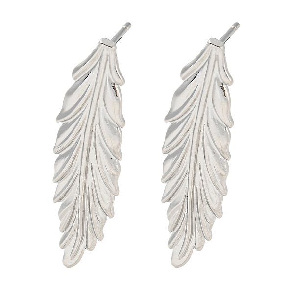 

PandaHall Brass Stud Earrings, Feather, Platinum, 33x8mm Brass Feather