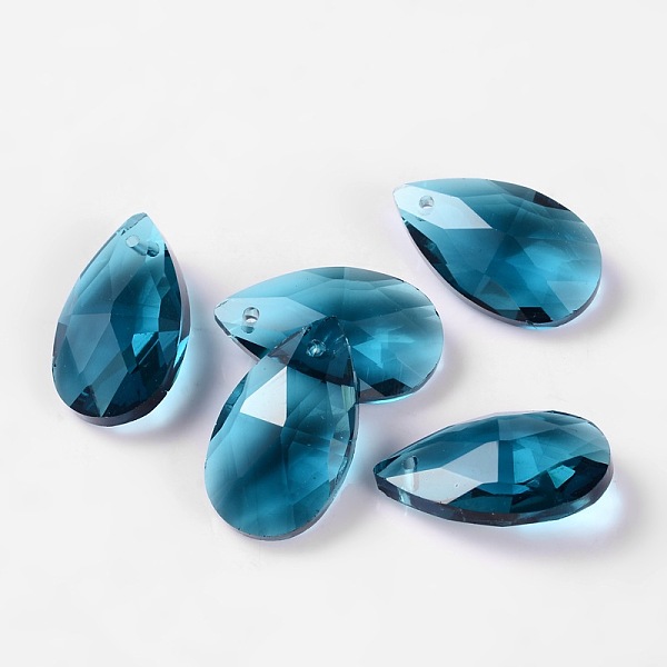 

PandaHall Faceted Teardrop Glass Pendants, Steel Blue, 22x13x7mm, Hole: 1mm Glass Teardrop