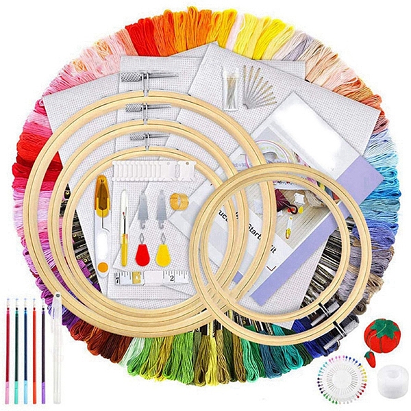 

PandaHall DIY Cross Stitch Kits, including Bamboo Embroidery Hoops, 6-Ply Embroidery Thread, Needle, Embroidery Fabric, Scissor, Pen, Tape...