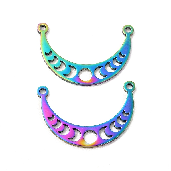 

PandaHall Ion Plating(IP) 304 Stainless Steel Pendants, Moon Phase Charm, Rainbow Color, 30x20x1.5mm, Hole: 1.8mm 304 Stainless Steel Moon