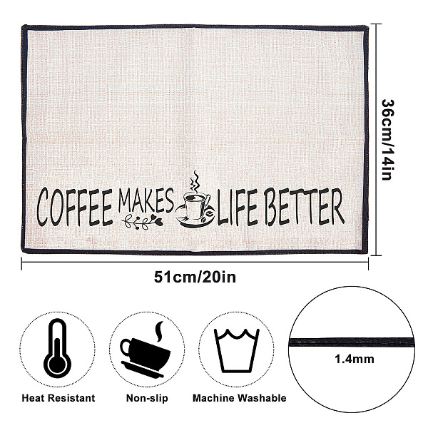 

PandaHall Coffee Theme Cotton and Linen Cup Mats, Daily Supplies, Rectangle with Word, Cup Pattern, 350x500mm Cotton Tableware