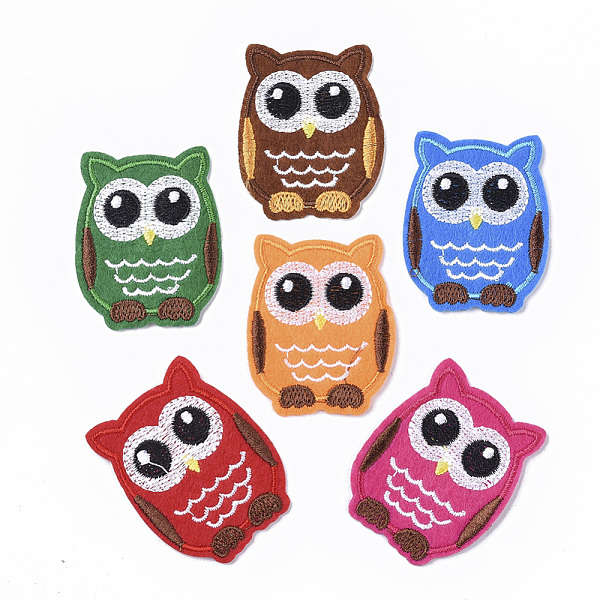PandaHall Computerized Embroidery Cloth Iron On/Sew On Patches, Costume Accessories, Appliques, Owl, Mixed Color, 53x42x1.5mm, about 6colors...