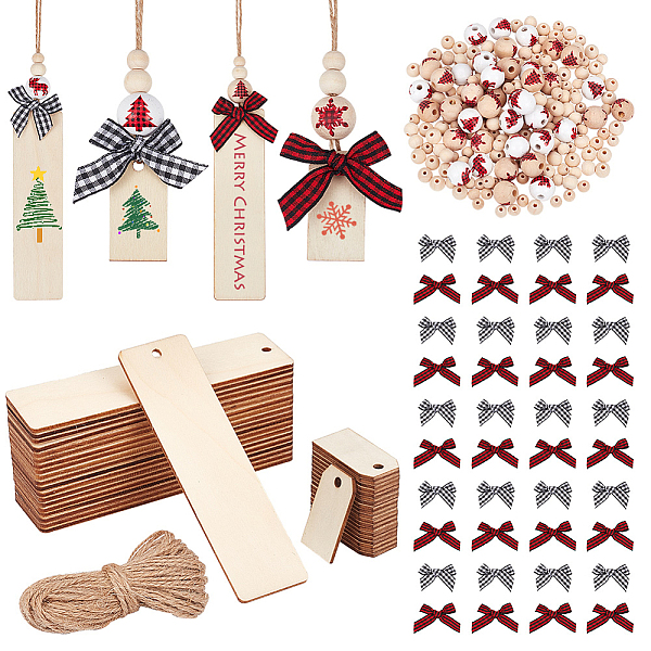

PandaHall AHADERMAKER DIY Christmas Theme Pendant Decoration Making Kit, Including Natural Wood Round Beads & Rectangle Pendants, Tartan..., Multicolor