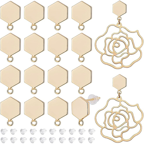

PandaHall BENECREAT 16Pcs 14K Gold Plated Hexagon Stud Earring with Loop and 40pcs Plastic Ear Nuts for Earring DIY Jewelry Making...