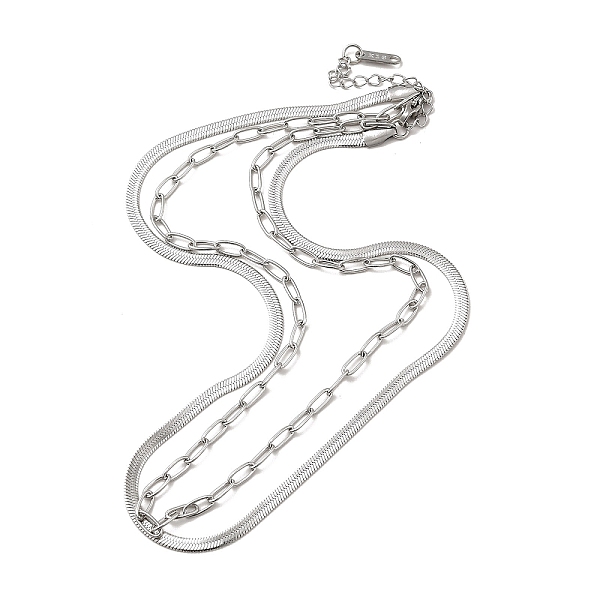 

PandaHall 304 Stainless Steel Paperclip & Herringbone Chains Double Layer Necklace for Men Women, Stainless Steel Color, 15.63 inch(39.7cm)...