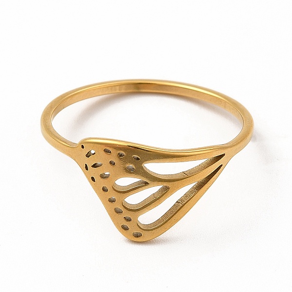 

PandaHall 304 Stainless Steel Hollow Out Butterfly Wing Finger Ring for Women, Golden, Inner Diameter: 18mm 304 Stainless Steel