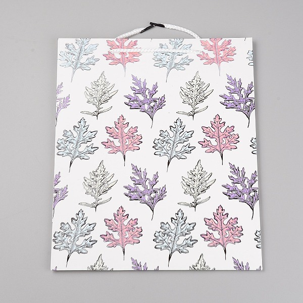 

PandaHall Paper Bags with Handle, with Cotton Cord Handles, Merchandise Bag, Gift, Party Bag, Rectangle with Maple Leaf Pattern, White...