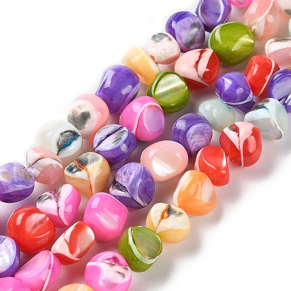 

PandaHall Natural Trochus Shell Dyed Beads Strands, Nuggets, Colorful, 7.5~8x6~8x6.8mm, Hole: 1mm, about 56pcs/strand, 15.91''(40.4cm)..., Multicolor