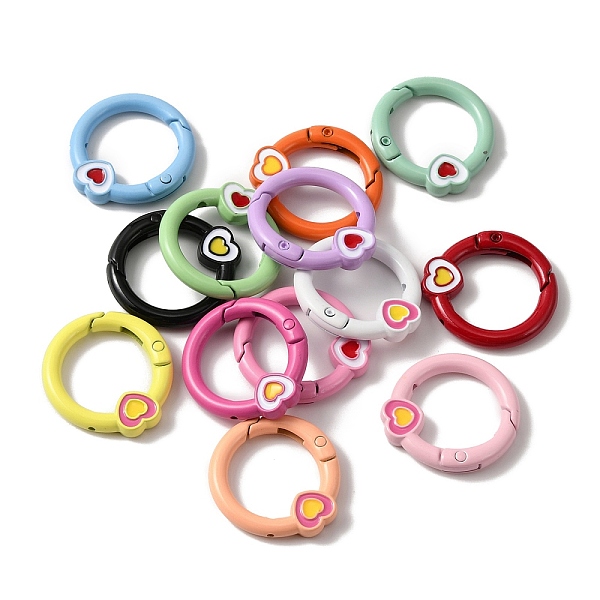 

PandaHall Spray Painted Alloy Spring Gate Rings, Ring with Heart, Mixed Color, 28.5x26.5x4mm Alloy Multicolor