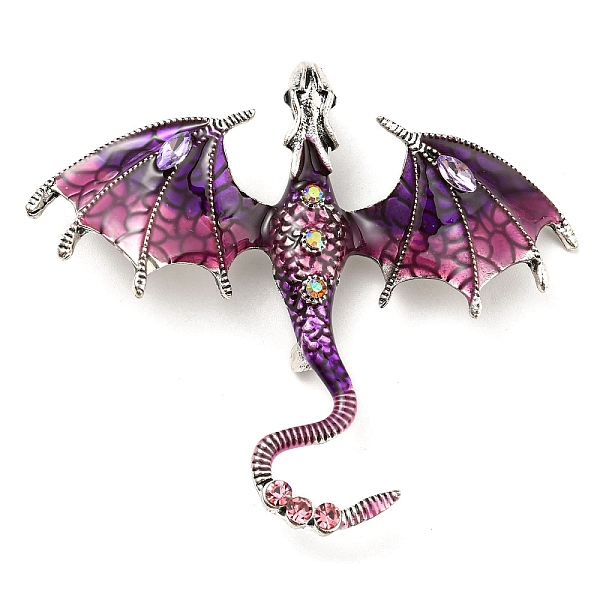 

PandaHall Dragon Enamel Pins, Antique Silver Alloy Rhinestone Brooch, Purple, 61x70.5x10.5mm Alloy+Enamel Dragon Purple