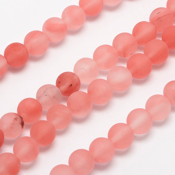 

PandaHall Cherry Quartz Glass Beads Strands, Frosted, Round, 8mm, Hole: 1mm, about 48pcs/strand, 15.1 inch Cherry Quartz Glass Round Red