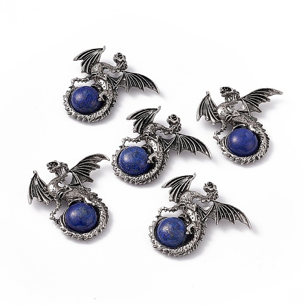 

PandaHall Natural Lapis Lazuli Dome Pendants, Gragon Charms, with Rack Plating Antique Silver Tone Alloy Findings, Cadmium Free & Lead Free...