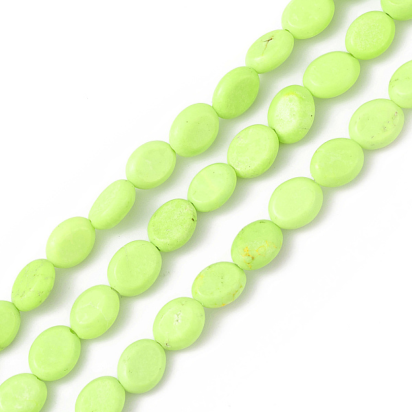 

PandaHall Natural Turpuoise Beads Strands, Dyed, Flat Oval, Pale Green, 9x7~8x3~4mm, Hole: 0.6mm, about 43pcs/strand, 15.35''~15.71''...
