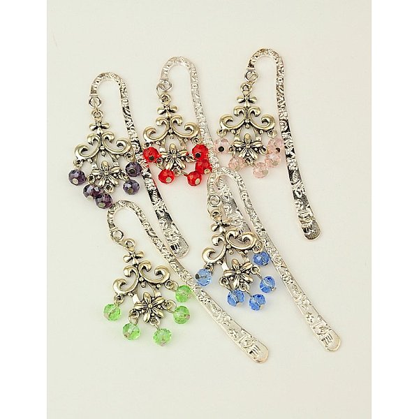 

PandaHall Alloy Bookmarks/Hairpins, with Tibetan Style Chandelier Components and Glass Beads, Mixed Color, 80mm Alloy Multicolor