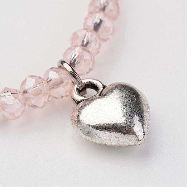 

PandaHall Glass Beads Stretch Bracelets, with Alloy Heart Charms, Pink, 41mm(1-5/8 inch) Glass Pink
