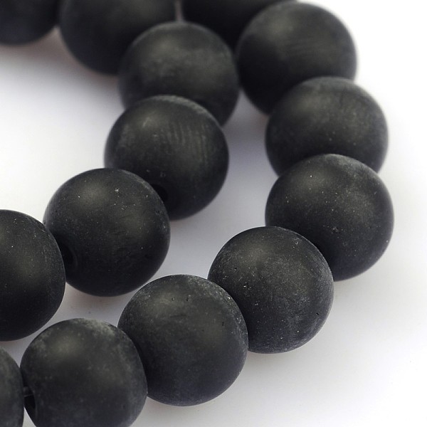 

PandaHall Frosted Glass Round Bead Strands, Black, 8mm, Hole: 1mm, about 40pcs/strand, 12.5 inch Glass Round Black