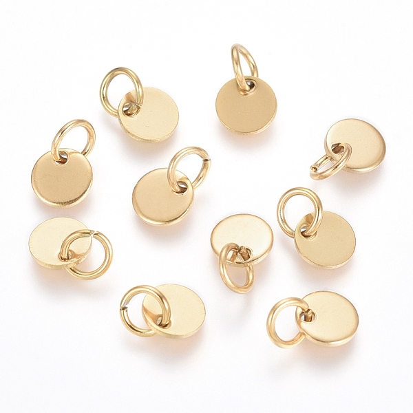 

PandaHall Ion Plating(IP) 304 Stainless Steel Charms, Stamping Blank Tag, with Jump Rings, Flat Round, Golden, 6x0.7mm, Hole: 3.5mm 304...