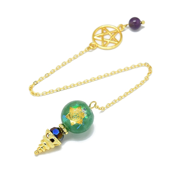 

PandaHall Round Resin Dowsing Pendulum Big Pendants, Natural Green Aventurine Chip Inisde and Cadmium Free & Lead Free Golden Plated Brass...