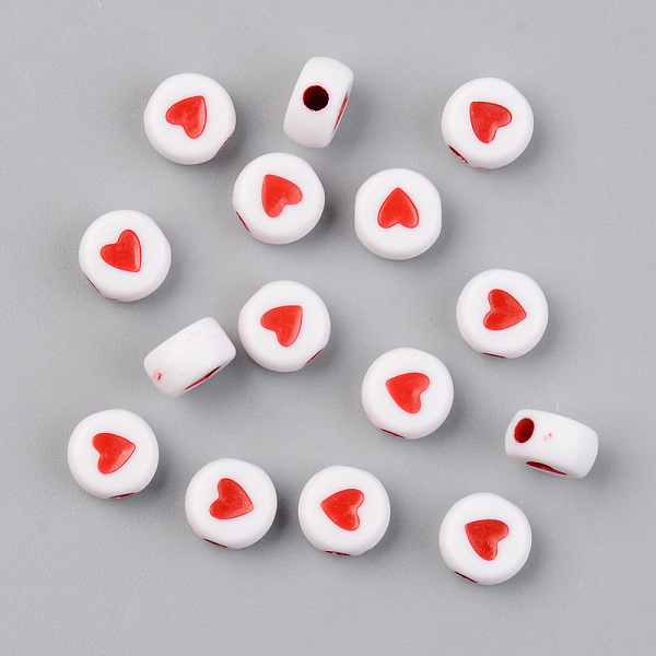 

PandaHall Opaque Acrylic Beads, Flat Round with Heart, Red, 7x4mm, Hole: 1.8mm, 3800pcs/500g Acrylic Flat Round Red