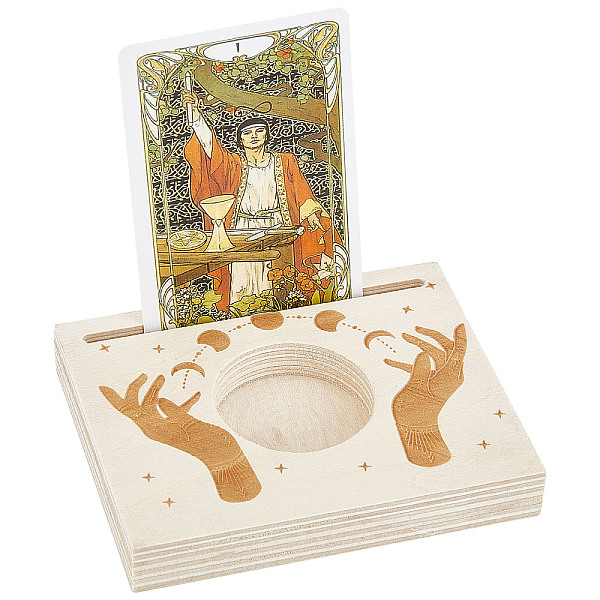 

PandaHall GORGECRAFT Wooden Tarot Card Stand Carved Candle Holder Moon and Hand of Hope Pattern 10x8x1.5cm Rectangle Shaped Altar Display..., Orange