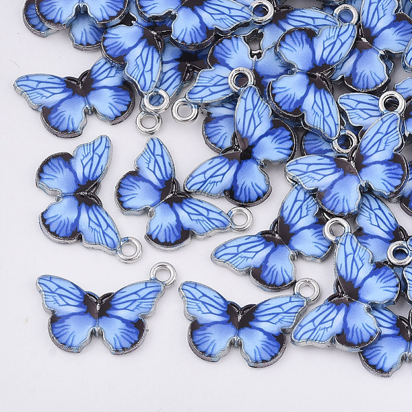 

PandaHall Printed Alloy Pendants, with Enamel, Butterfly, Platinum, Blue, 13.5x20x2mm, Hole: 1.6mm Alloy+Enamel Butterfly Blue