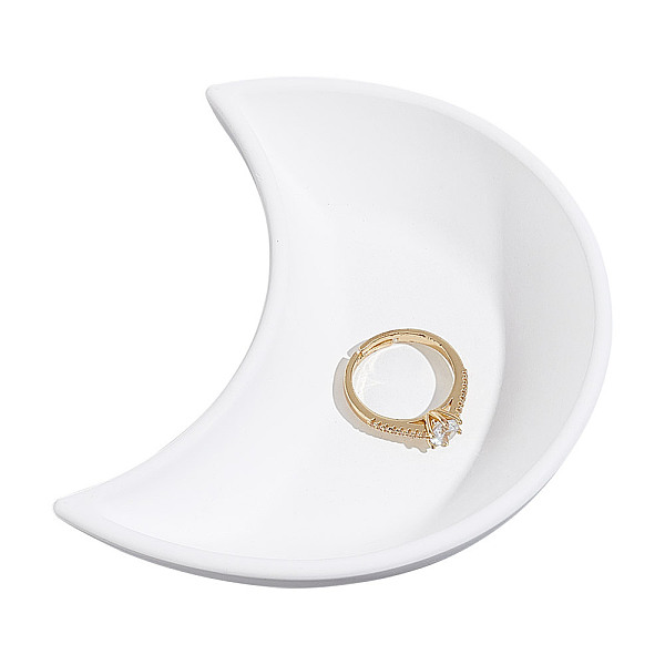 

PandaHall Moons Shape Jewelry Tray, 4.33x3.35x0.94 Inch Small Decorative Gesso Trinket Dish White Jewelry Dish Plate Storage Tray Accent...