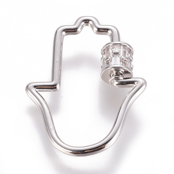 

PandaHall Brass Micro Pave Cubic Zirconia Screw Carabiner Lock Charms, for Necklaces Making, Hamsa Hand/Hand of Fatima/Hand of Miriam, Clear...