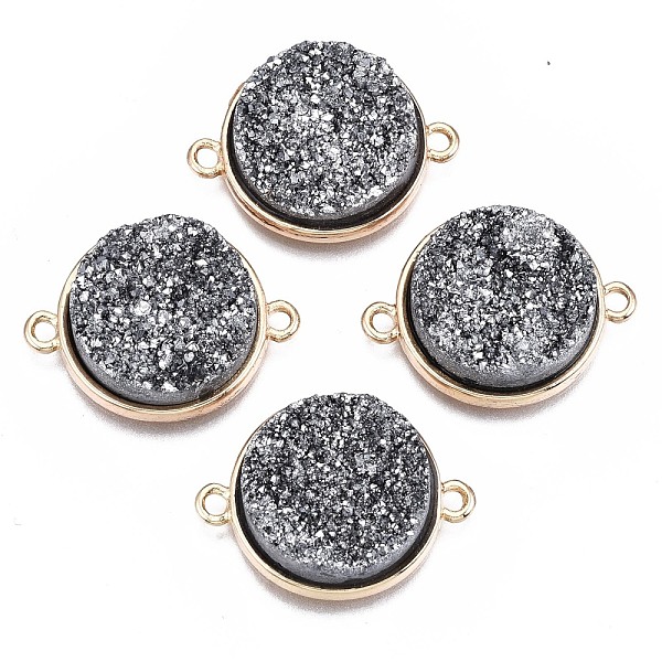

PandaHall Natural Druzy Agate Links Connectors, with Light Gold Brass Findings, Dyed, Flat Round, Light Grey, 24x18x6.5~7.5mm, Hole: 1.8mm...