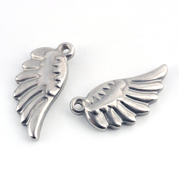 

PandaHall 201 Stainless Steel Wing Pendants, Stainless Steel Color, 20x10.5x3.5mm, Hole: 1.5mm 201 Stainless Steel Wing