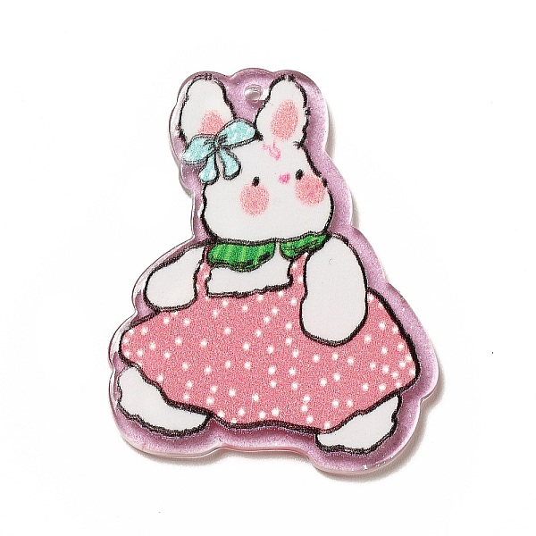 

PandaHall Transparent Printed Acrylic Pendants, Rabbit Charm, Bowknot Pattern, 4x3.2x0.2cm, Hole: 1.4mm Acrylic Bowknot