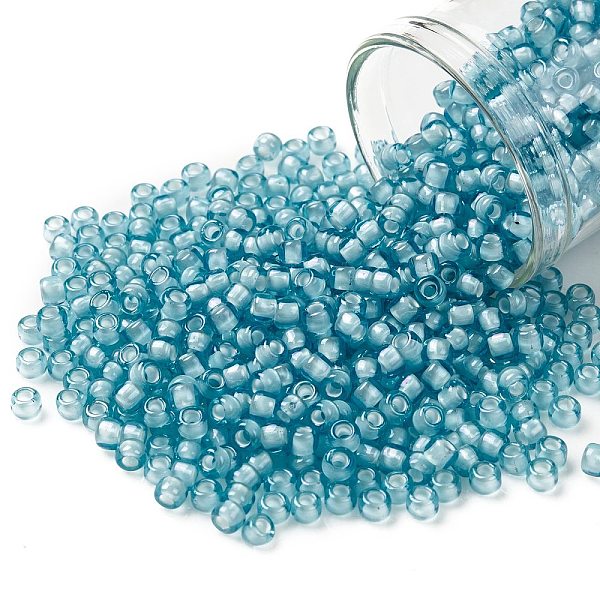 

PandaHall TOHO Round Seed Beads, Japanese Seed Beads, (930) Inside Color Light Aqua/White Lined, 8/0, 3mm, Hole: 1mm, about 1110pcs/50g...