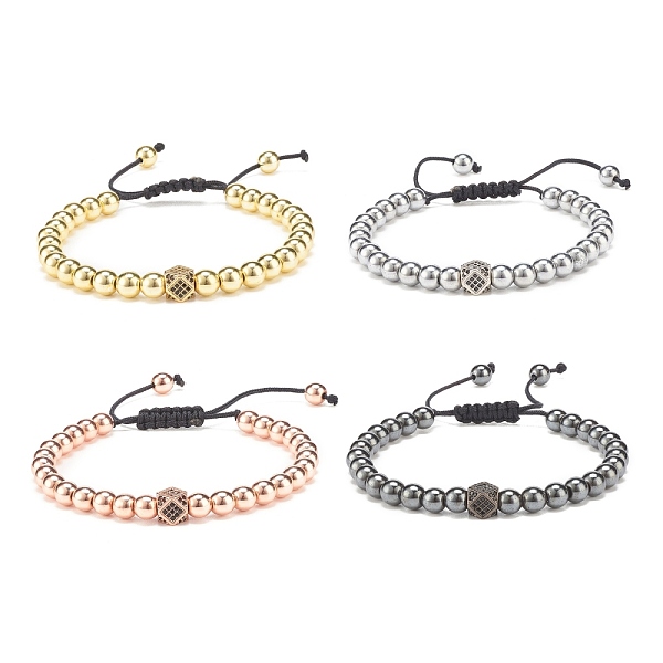 

PandaHall 4Pcs 4 Color Cubic Zirconia Polygon Braided Bead Bracelet with Synthetic Hematite, Brass Adjustable Bracelets for Women, Mixed...