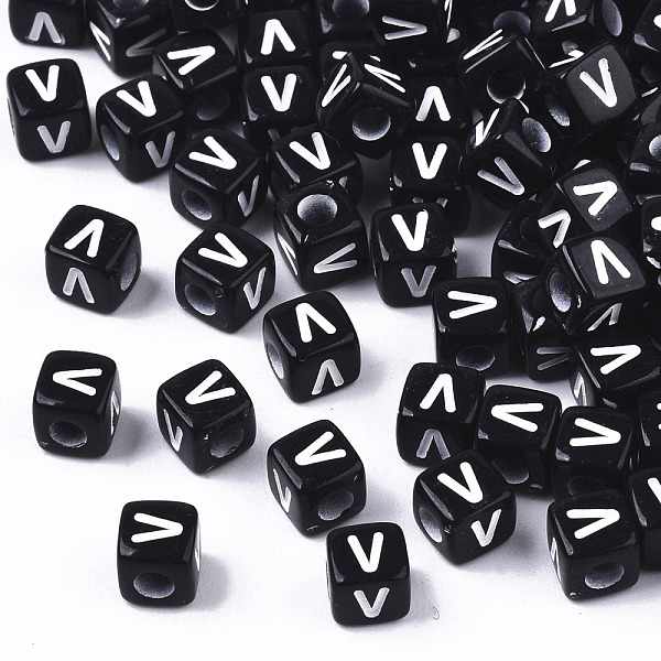 

PandaHall Opaque Acrylic Beads, Horizontal Hole, Alphabet Style, Cube, Black & White, Letter.V, 5x5x5mm, Hole: 2mm, about 500pcs/50g Acrylic...