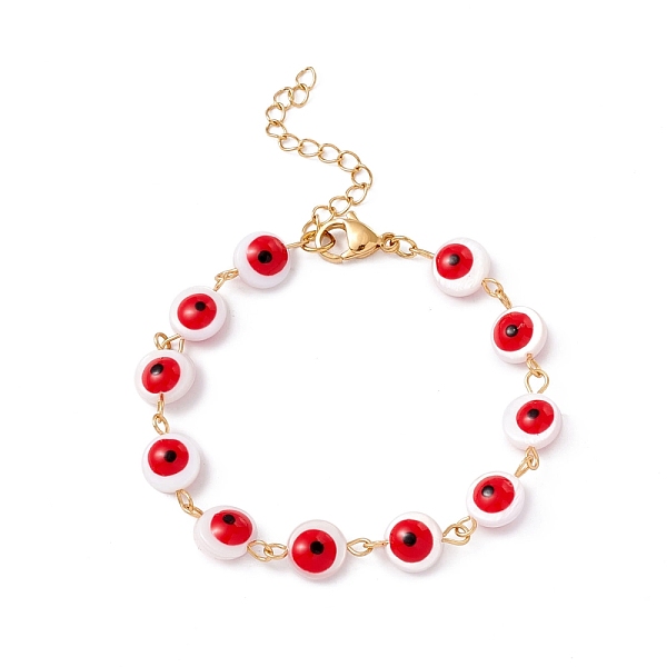 

PandaHall 304 Stainless Steel and Enamel Shell Bead Bracelets, Round, Golden, Red, 6-1/2~6-3/4 inch(16.5~17.2cm) Shell Red