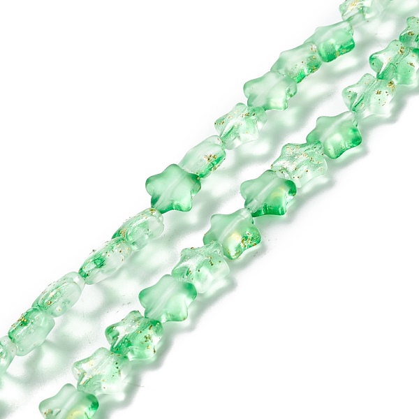 

PandaHall Transparent Glass Beads Strand, with Glitter Powder, Star, Green, 7.5~8x8.3x4mm, Hole: 0.7~1mm, about 50pcs/strand, 14.72~14.92...