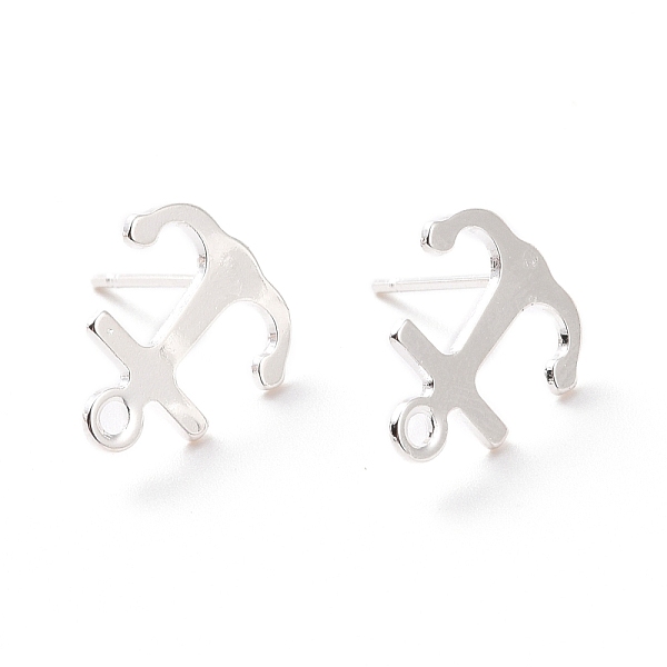 PandaHall 201 Stainless Steel Stud Earring Findings, with Horizontal Loop and 316 Stainless Steel Pin, Anchor, 925 Sterling Silver Plated...