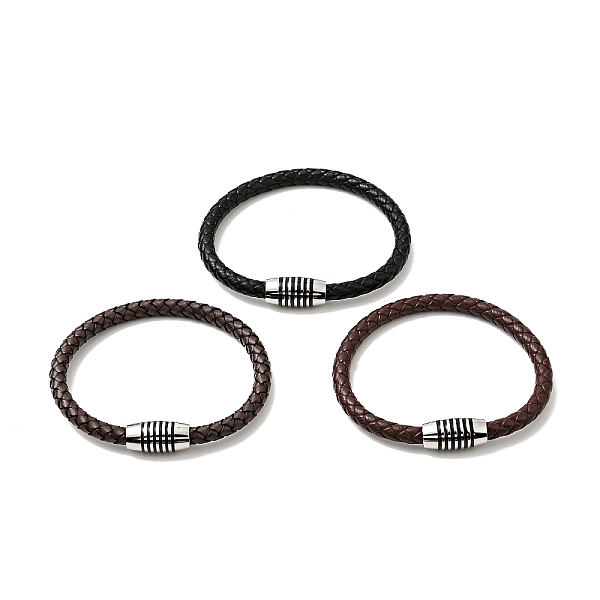 

PandaHall Leather Braided Cord Bracelet with 304 Stainless Steel Magnetic Column Clasps for Men Women, Mixed Color, 8-5/8 inch(22cm) Leather..., Multicolor