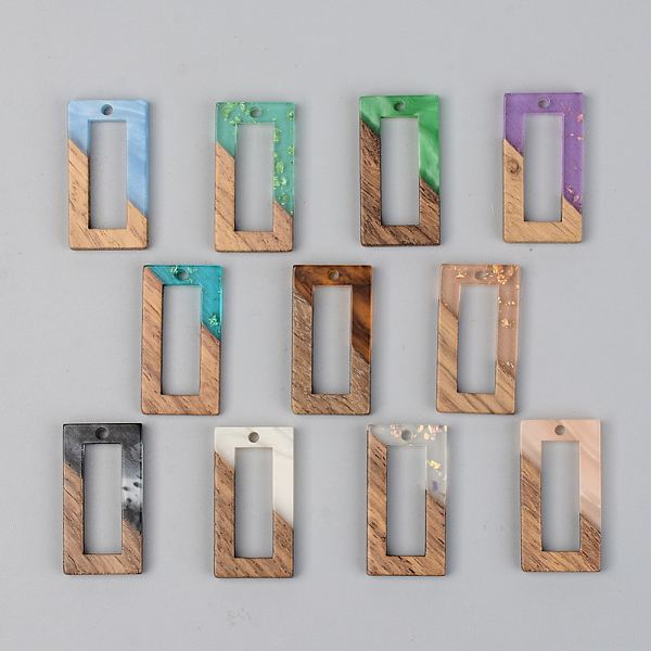 

PandaHall Resin & Walnut Wood Pendants, Rectangle, Mixed Color, 28x15x3mm, Hole: 2mm Resin+Wood Rectangle Multicolor