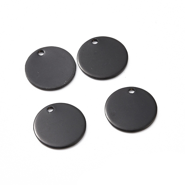 PandaHall 304 Stainless Steel Pendants, Blank Stamping Tag, Flat Round, Electrophoresis Black, 15x1mm, Hole: 1.5mm 304 Stainless Steel Flat...