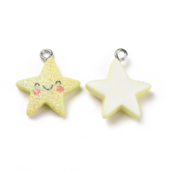 

PandaHall Opaque Resin Pendants, Star Charm, with Glitter Powder and Platinum Tone Iron Loops, Yellow, Star Pattern, 22x19x5mm, Hole: 2mm...