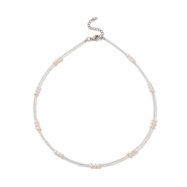 

PandaHall Natural Pearl & Seed Beaded Necklace for Women, Creamy White, 16.69 inch(42.4cm) Pearl