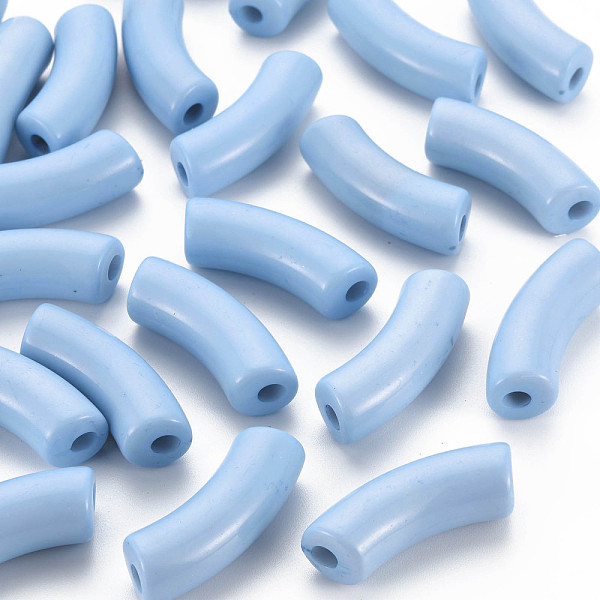 

PandaHall Opaque Acrylic Beads, Curved Tube, Sky Blue, 36x13.5x11.5mm, Hole: 4mm, about 148pcs/500g Acrylic Tube