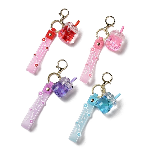 

PandaHall Drinks Bottle Acrylic Pendant Keychain Decoration, Liquid Quicksand Floating Handbag Accessories, with Alloy Findings, Mixed Color..., Multicolor