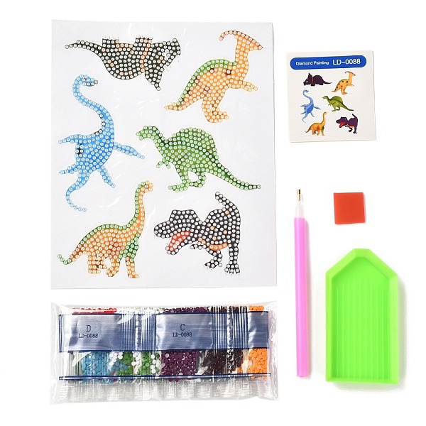 

PandaHall DIY Dinosaur Diamond Painting Stickers Kits For Kids, with Diamond Painting Stickers, Rhinestones, Diamond Sticky Pen, Tray Plate..., Multicolor