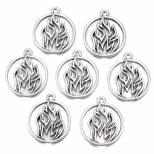 

PandaHall Tibetan Style Alloy Pendants, Cadmium Free & Nickel Free & Lead Free, Flat Round with Flame, Thailand Sterling Silver Plated...